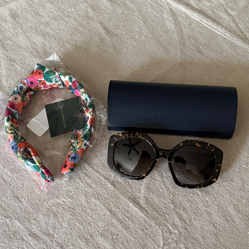 Warby Parker Tortoise Sunglasses with Rifle Paper Co Floral Headband
